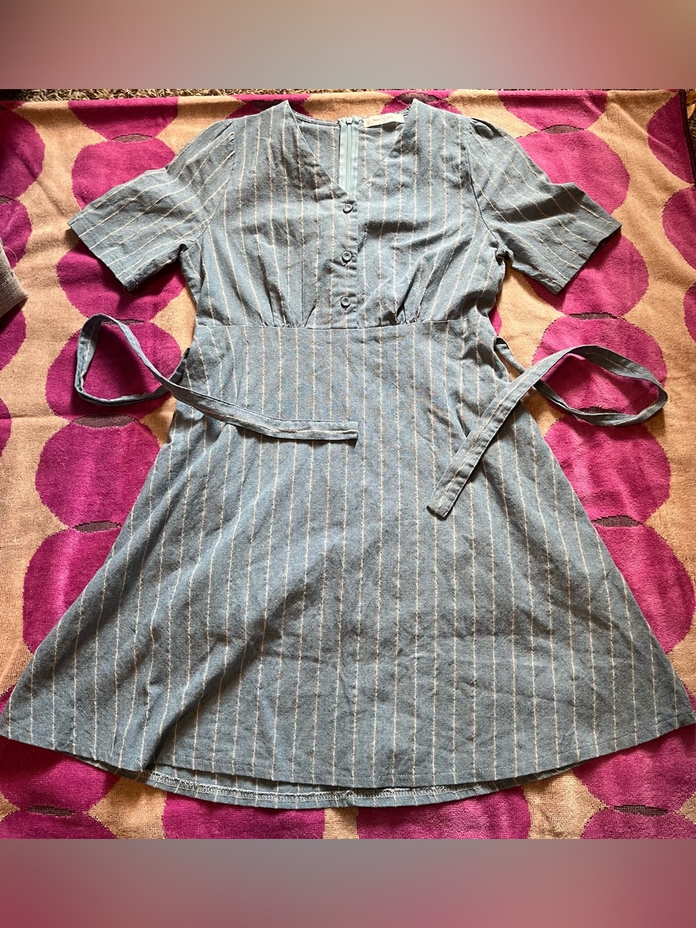Chambray Thin Stripe Tie Back Dress